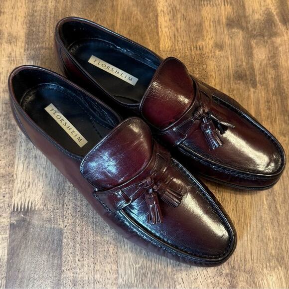 Florsheim Men’s Como Tassel Heeled Leather Loafer Shoe Black Cherry Sz 10.5 EEE - Picture 11 of 13
